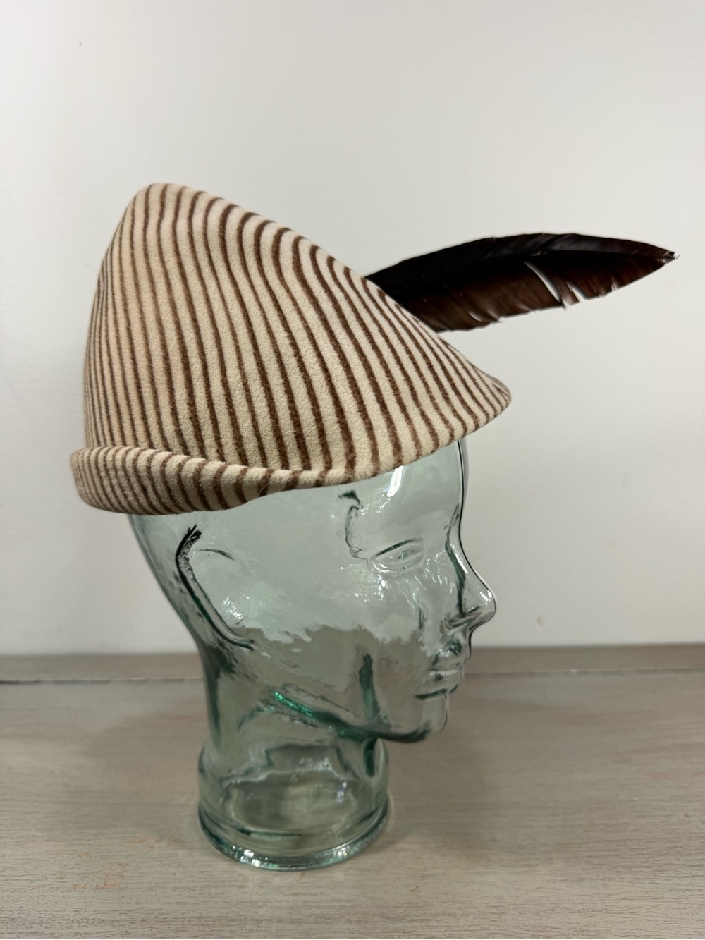 Vintage 60s Italian Striped Wool Felt Hat w/ Quill Chevron Robin Hood Tyrolean S